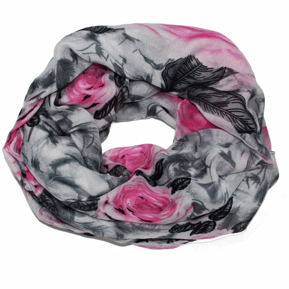 Floral Infinity Scarf - Grey and Pink Combo