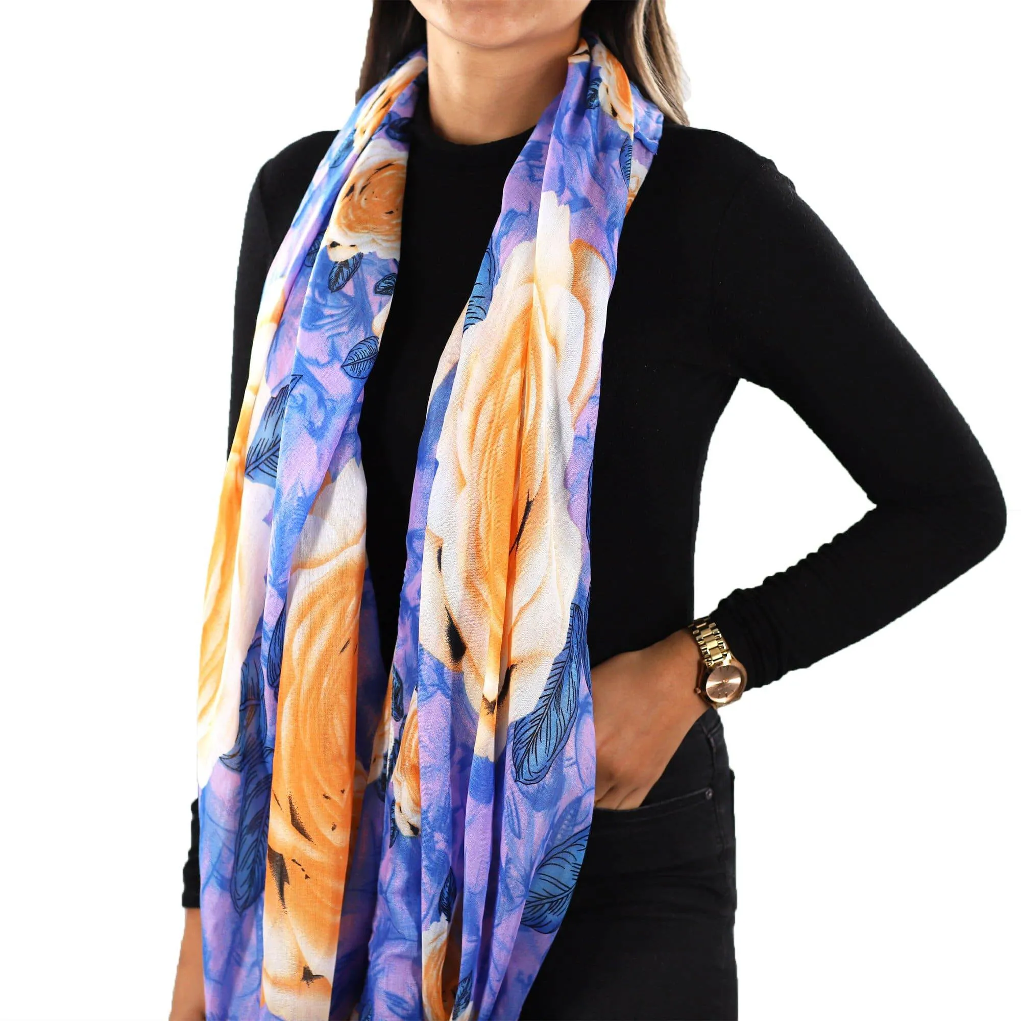 Floral Infinity Scarf - Purple and Orange Combo