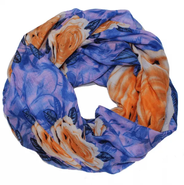 Floral Infinity Scarf - Purple and Orange Combo