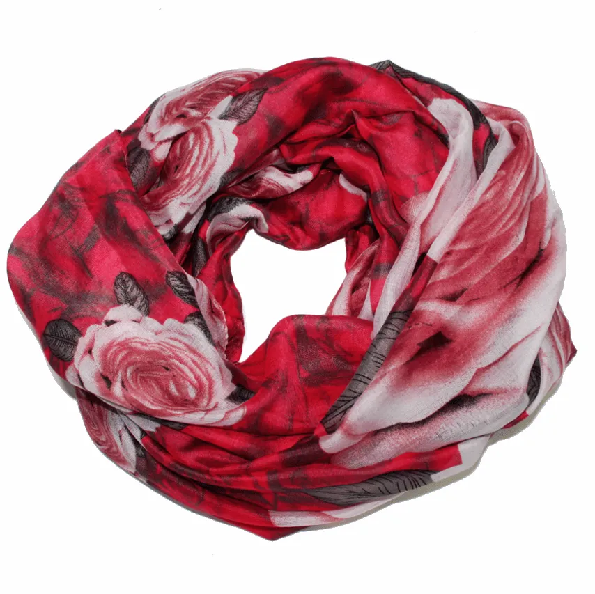 Floral Infinity Scarf - Red and Grey Combo