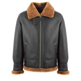 Frankie Men's Black Bomber Leather Jacket With Faux Fur Lining