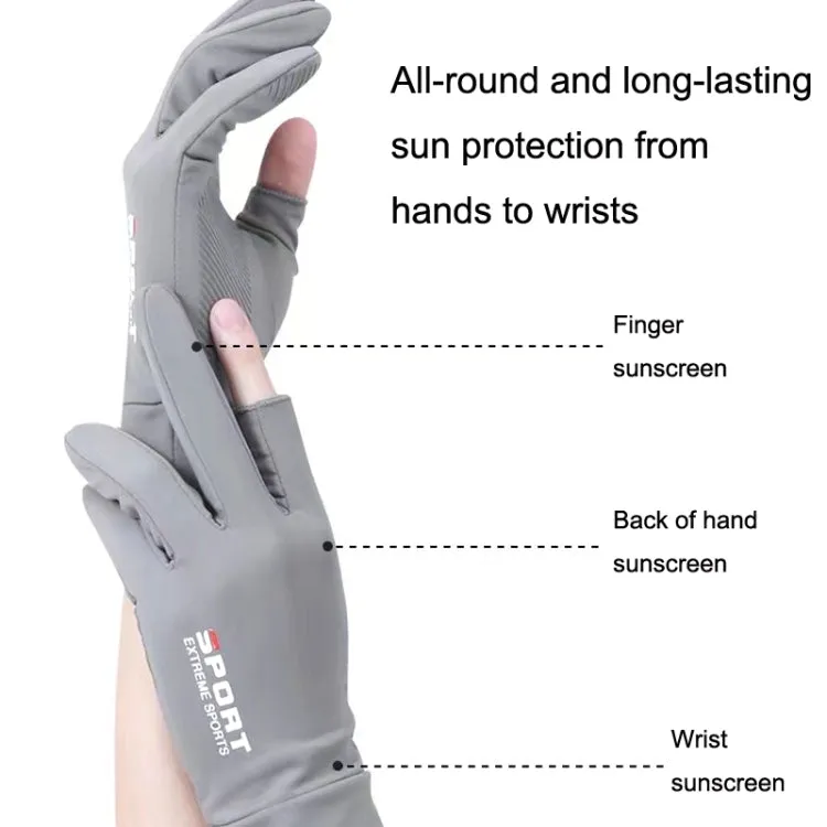 Free Code Summer Ice Silk Thin Sunscreen Gloves Fishing Non-slip Takeaway Rider Gloves(Half Finger Black)