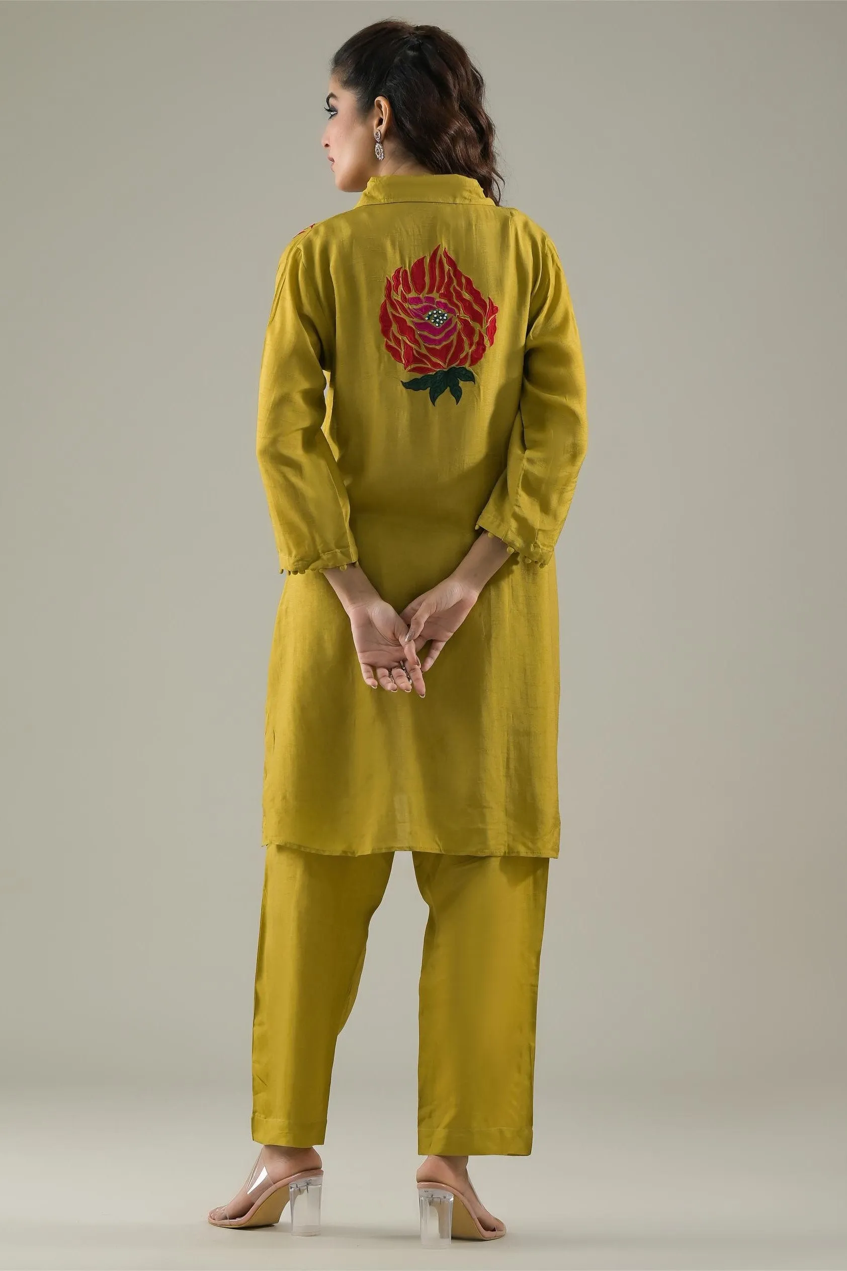 Golden Yellow Embroidered Raw Silk Co-Ord Set