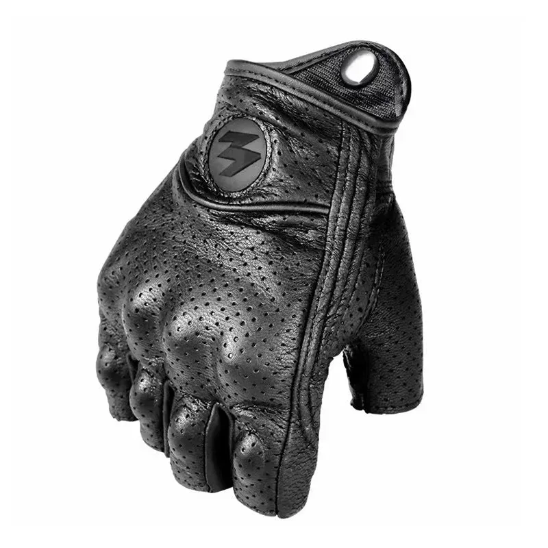 Half Finger Motorcycle Gloves Leather Guantes Moto Guantes Moto Motorcycle Fingerless Gloves Leather Moto Cycling Biker Racing