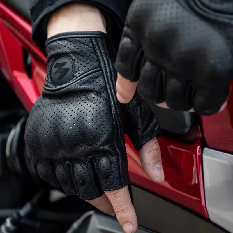 Half Finger Motorcycle Gloves Leather Guantes Moto Guantes Moto Motorcycle Fingerless Gloves Leather Moto Cycling Biker Racing