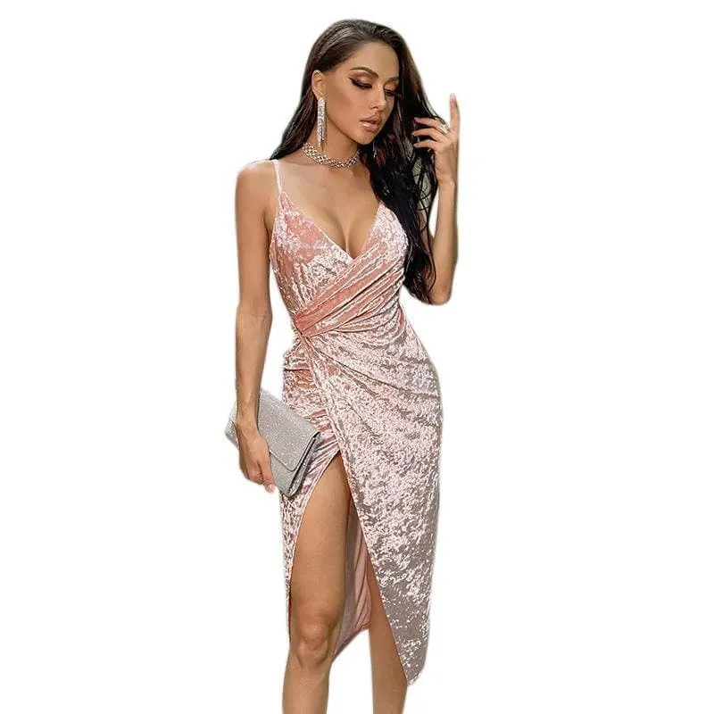 Halter Reflective Smooth Elegant Club Dress