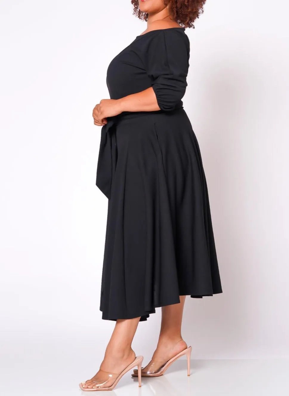 Hi Curvy Plus Size Women Flare Maxi Dress With Pockets & Belt