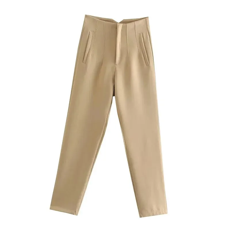 High Waist Formal Office Pants for Women - Slim Fit Pencil Trousers