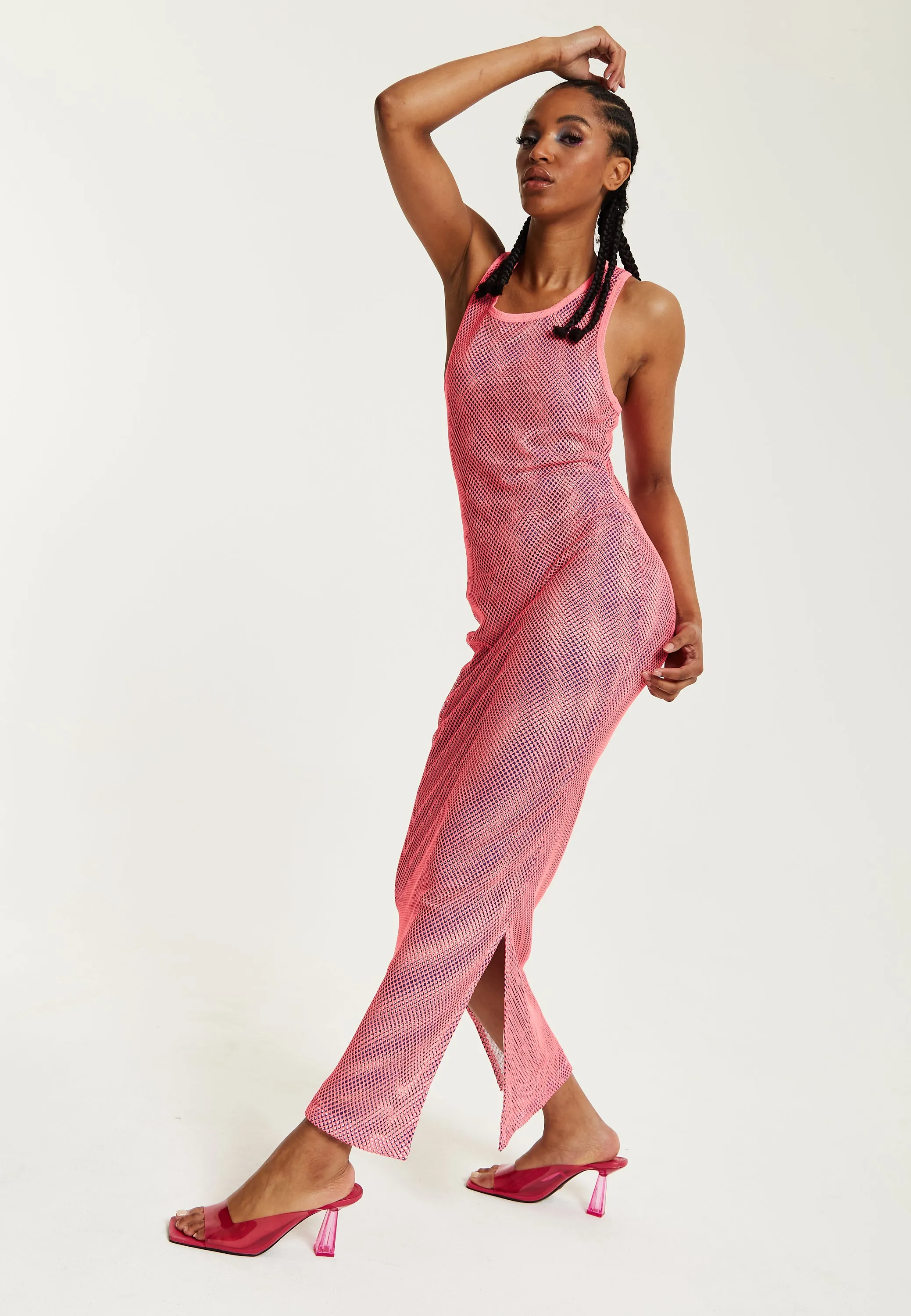 House Of Holland Pink Fishnet Maxi Dress