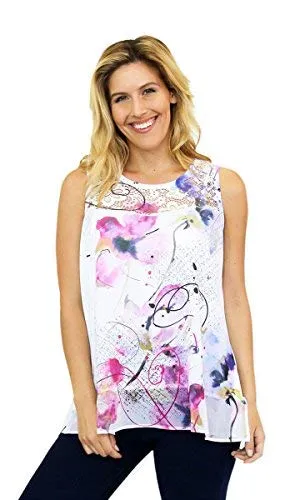 Impulse California - Purple Peony, Sleeveless Lace Detailing Tunic Tank Top