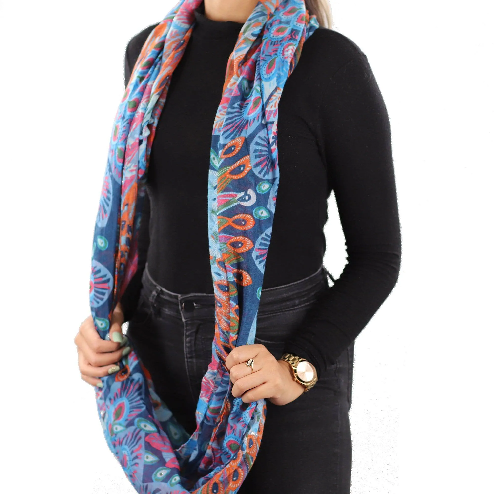 Infinity Peacock Print Scarf - Fuchsia Combo