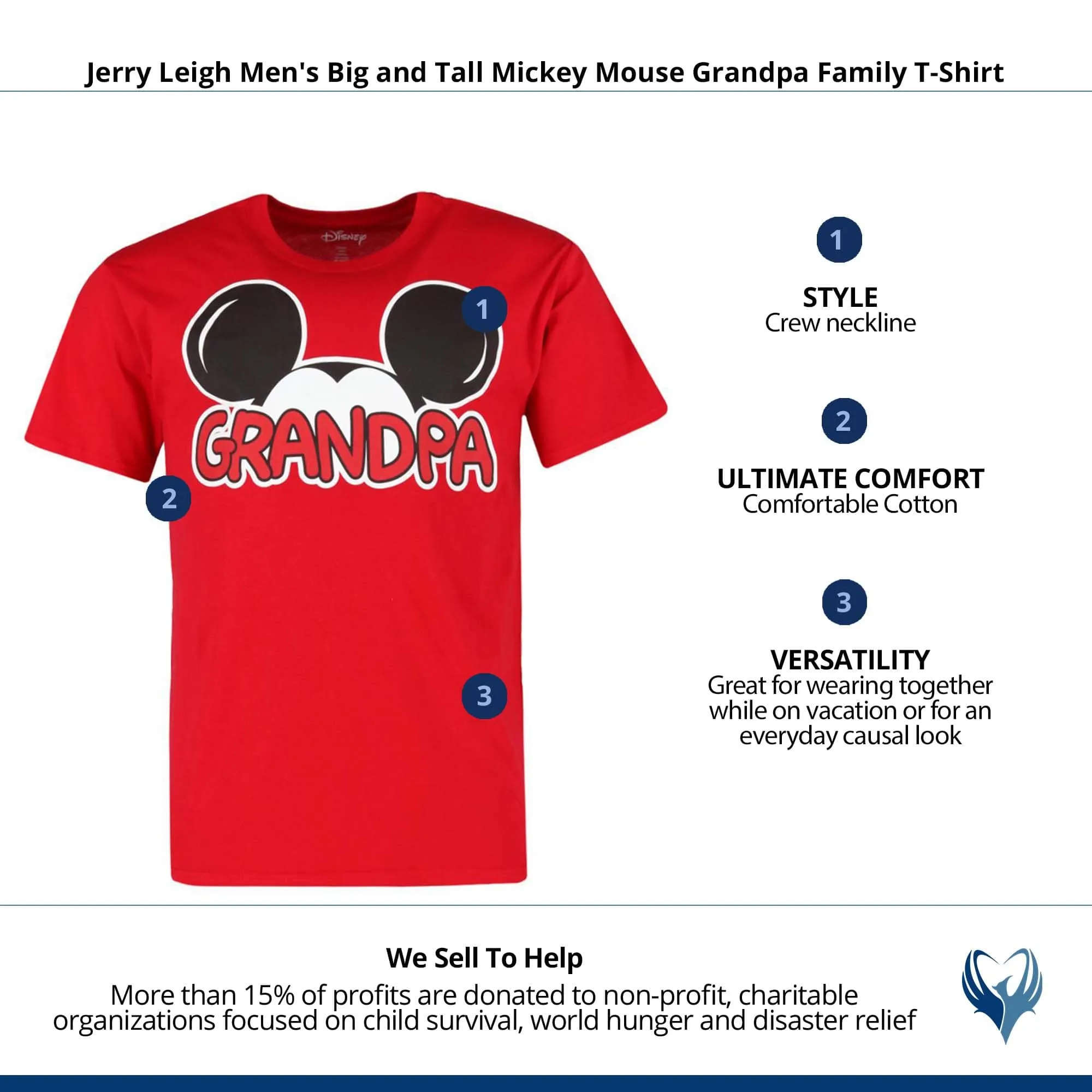 Jerry Leigh Men's Big and Tall Mickey Mouse Grandpa Family T-Shirt