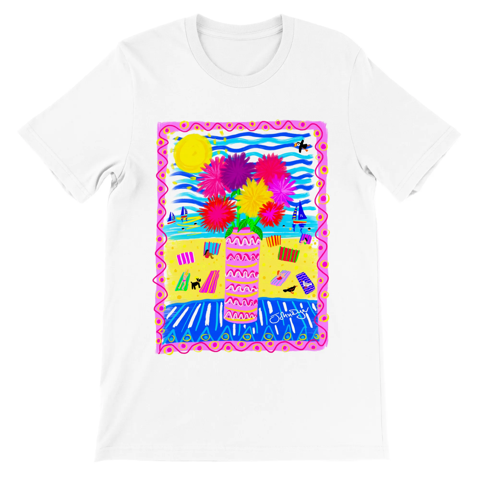 John Dyer Unisex Art T-Shirt. Pom Pom Beach Flowers