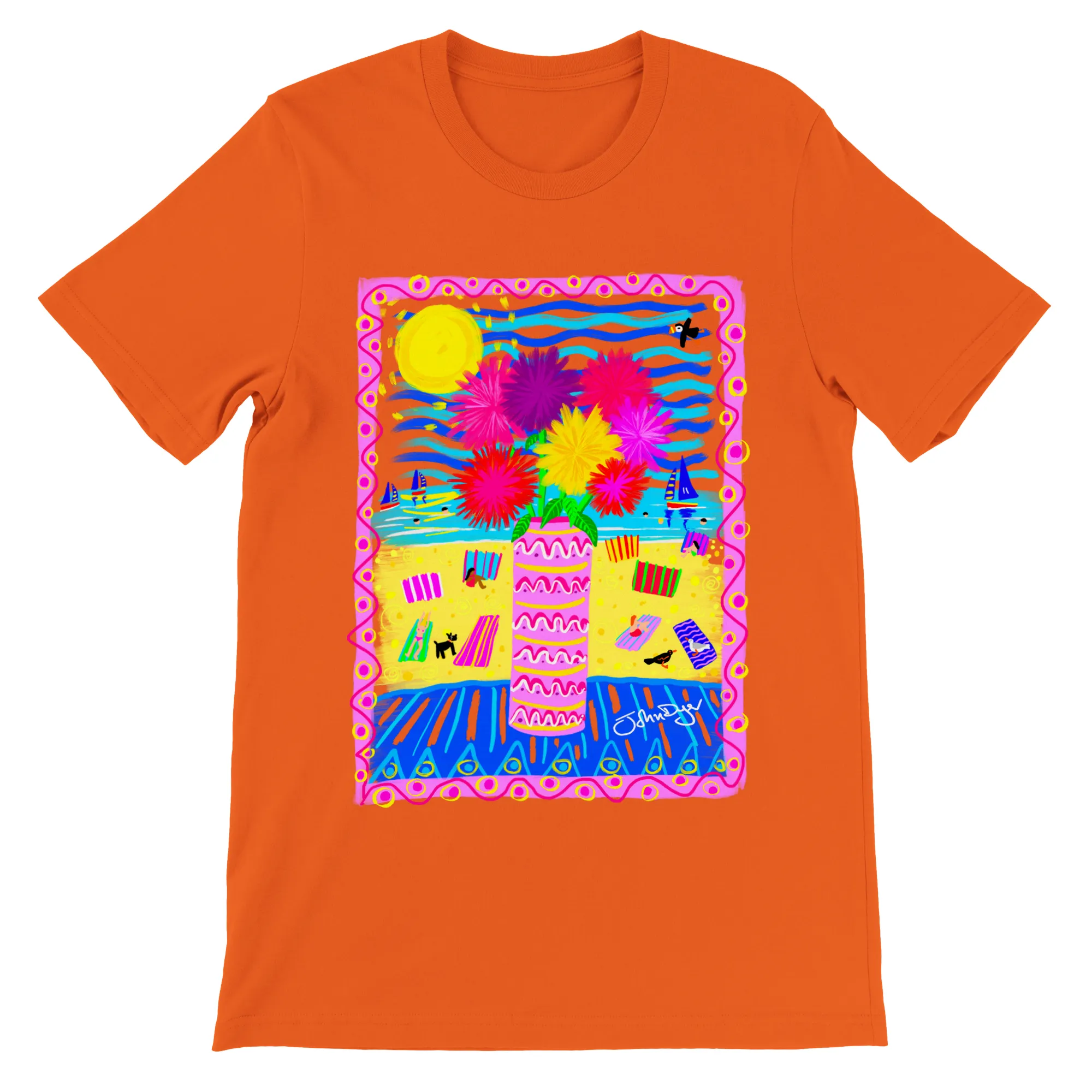 John Dyer Unisex Art T-Shirt. Pom Pom Beach Flowers