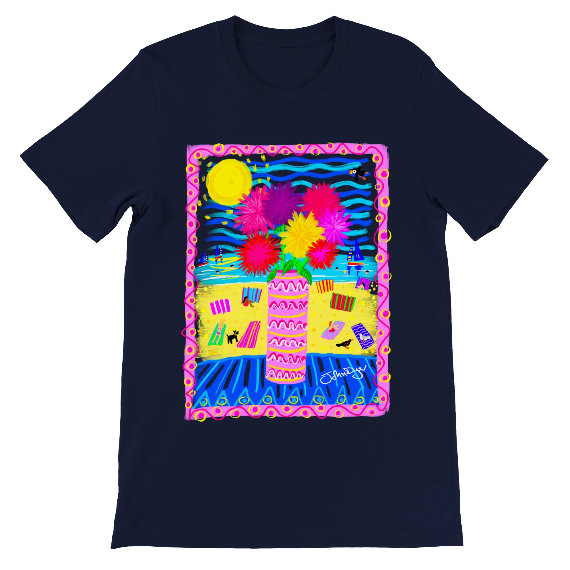 John Dyer Unisex Art T-Shirt. Pom Pom Beach Flowers