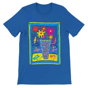 John Dyer Unisex Art T-Shirt. Summer Paddle Boarding Cornwall with Sailing Boats and Flowers