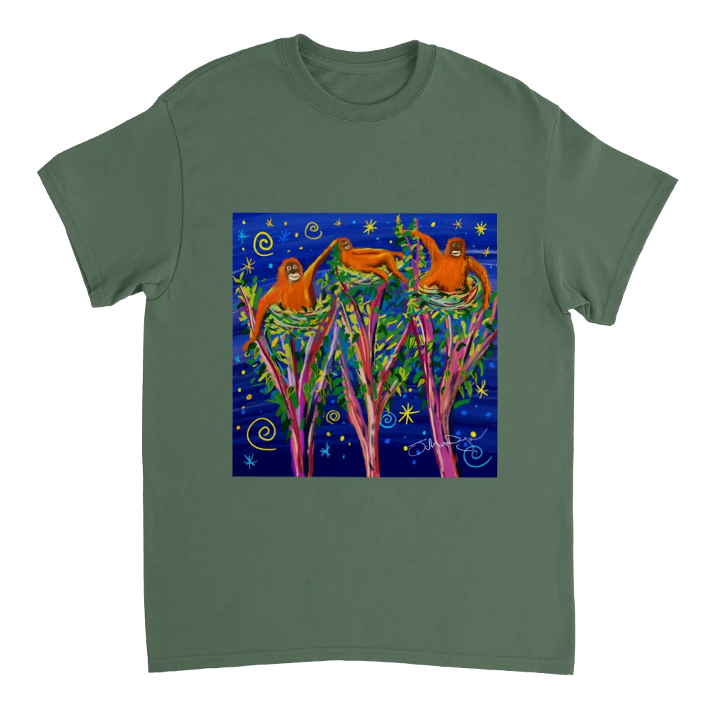 John Dyer Unisex Cornwall Art T-Shirt. Borneo Rainforest Orangutans. Rainforest Art Gallery