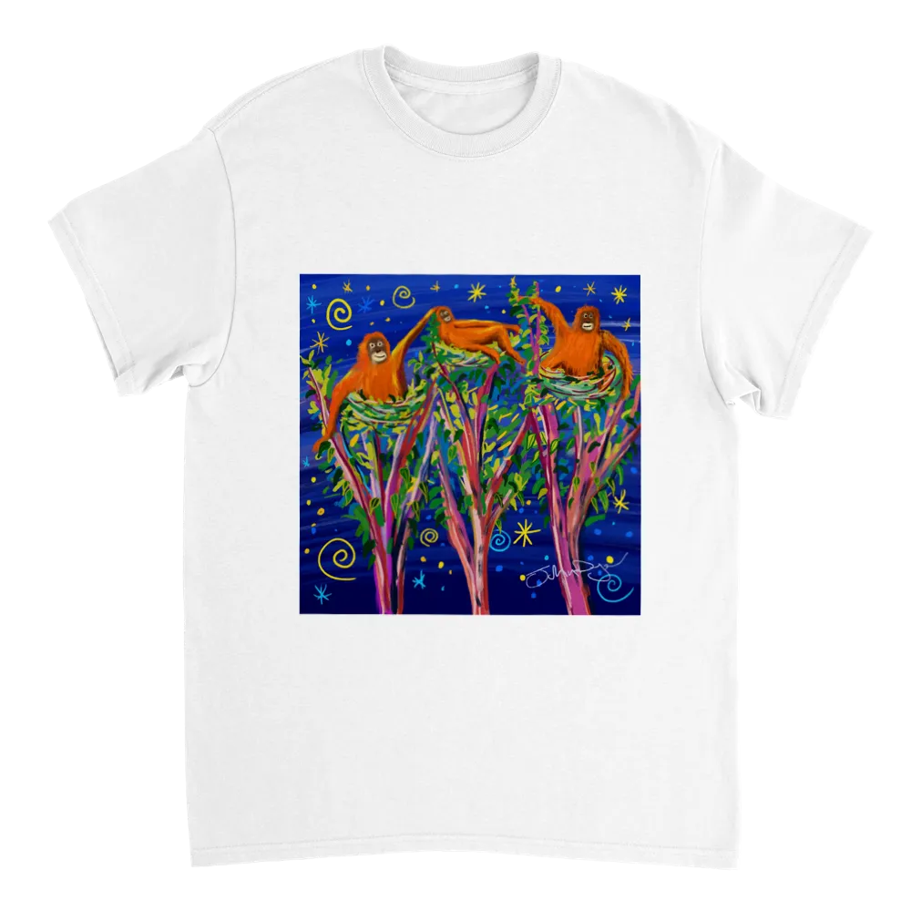 John Dyer Unisex Cornwall Art T-Shirt. Borneo Rainforest Orangutans. Rainforest Art Gallery