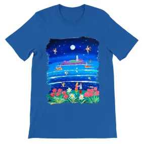 John Dyer Unisex Seaside Art Cornwall T-Shirt. 'Full Moon Lovers, Godrevy Lighthouse'. Cornwall Art Gallery