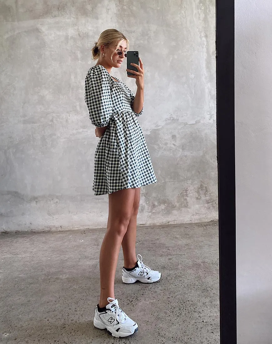 Kezie Skater Dress in Gingham Cream