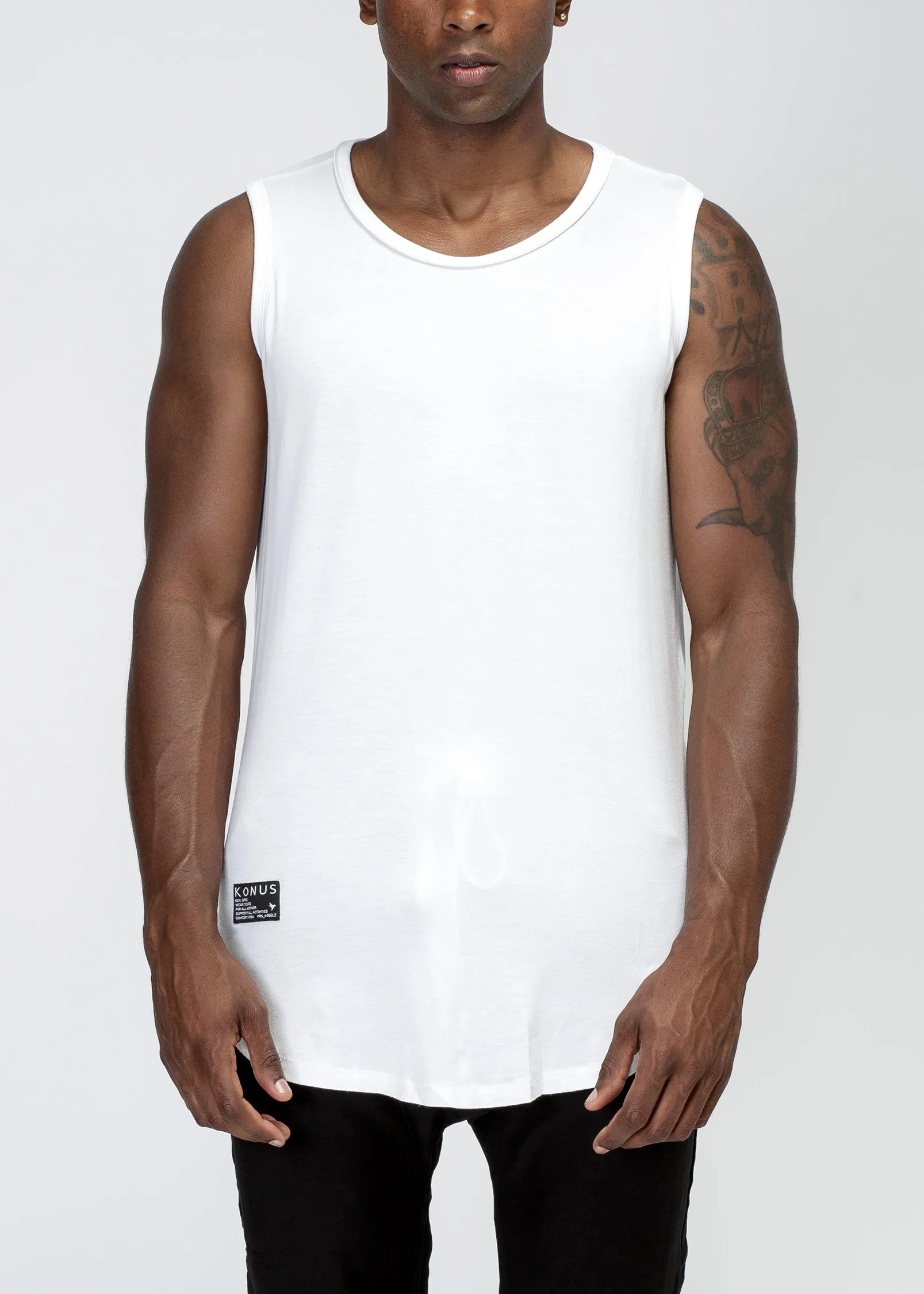 Konus Men's Tank Top with Accent Label in White