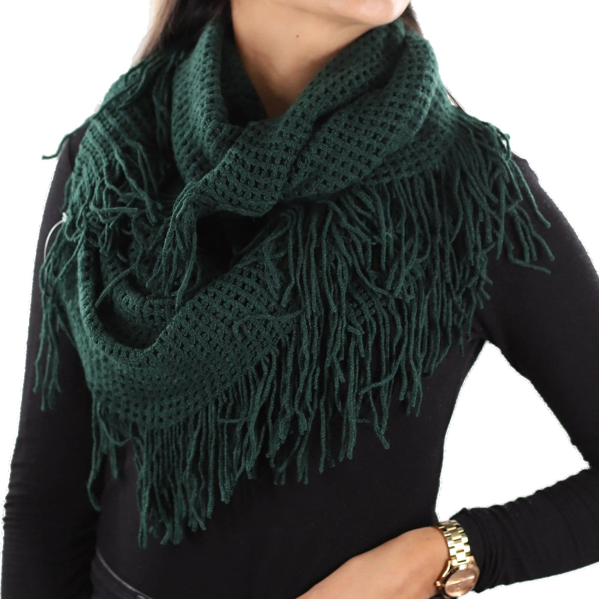 La Fiorentina | Infinity Knitted Fringed Muffler - Forest Emerald