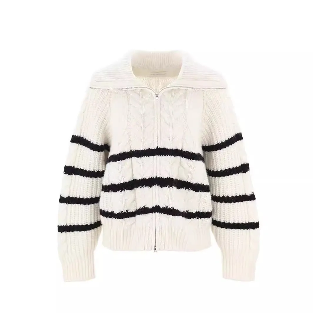 Lapel Striped Knit Sweater (MS057)