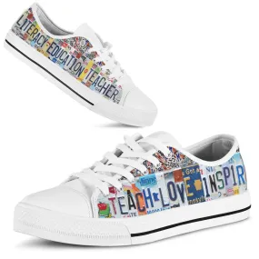 Literacy Education Teacher License Plates Low Top Shoes, Teacher Shoes, Low Top Sneakers