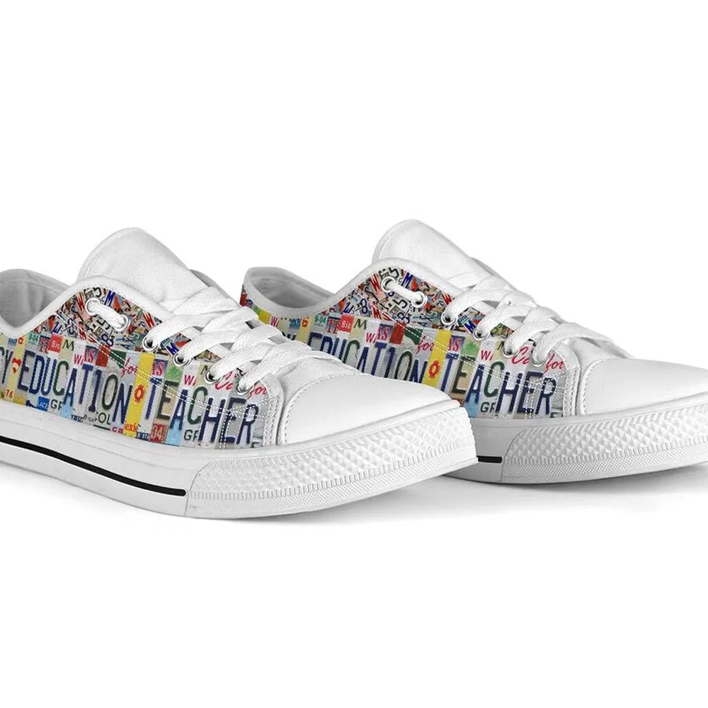 Literacy Education Teacher License Plates Low Top Shoes, Teacher Shoes, Low Top Sneakers