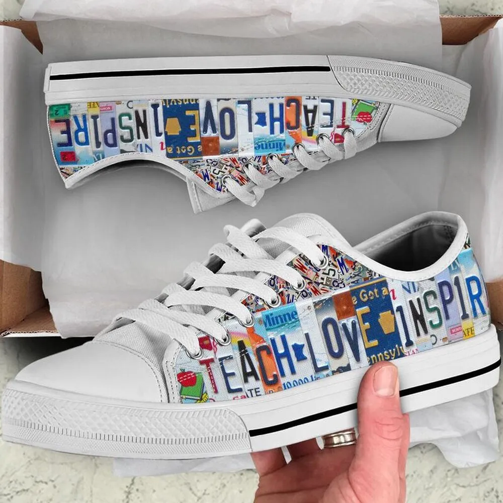 Literacy Education Teacher License Plates Low Top Shoes, Teacher Shoes, Low Top Sneakers