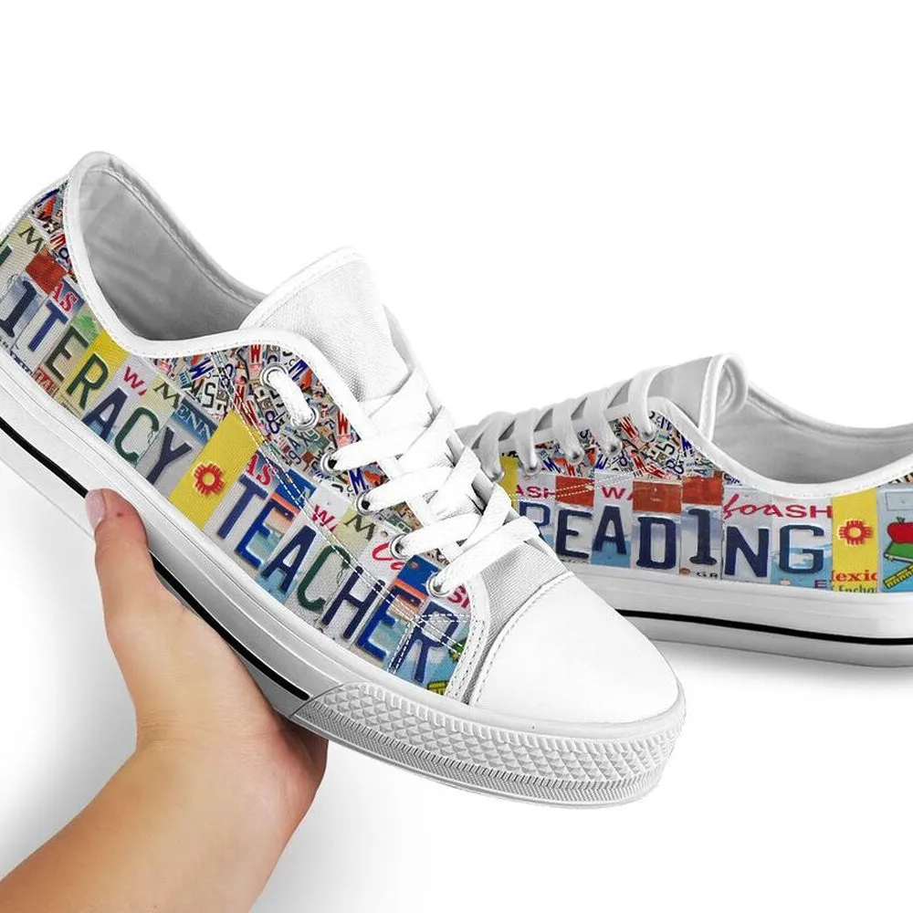 Literacy Teacher License Plates Low Top Shoes, Teacher Shoes, Low Top Sneakers