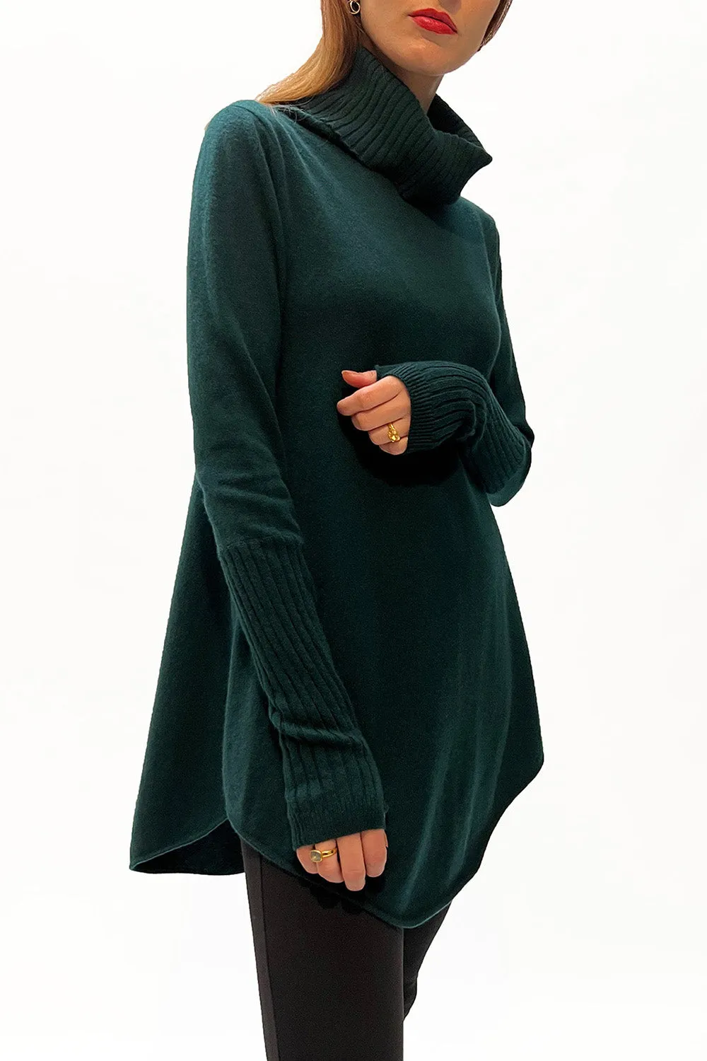 Longline Cashmere Jumper in Bottle green