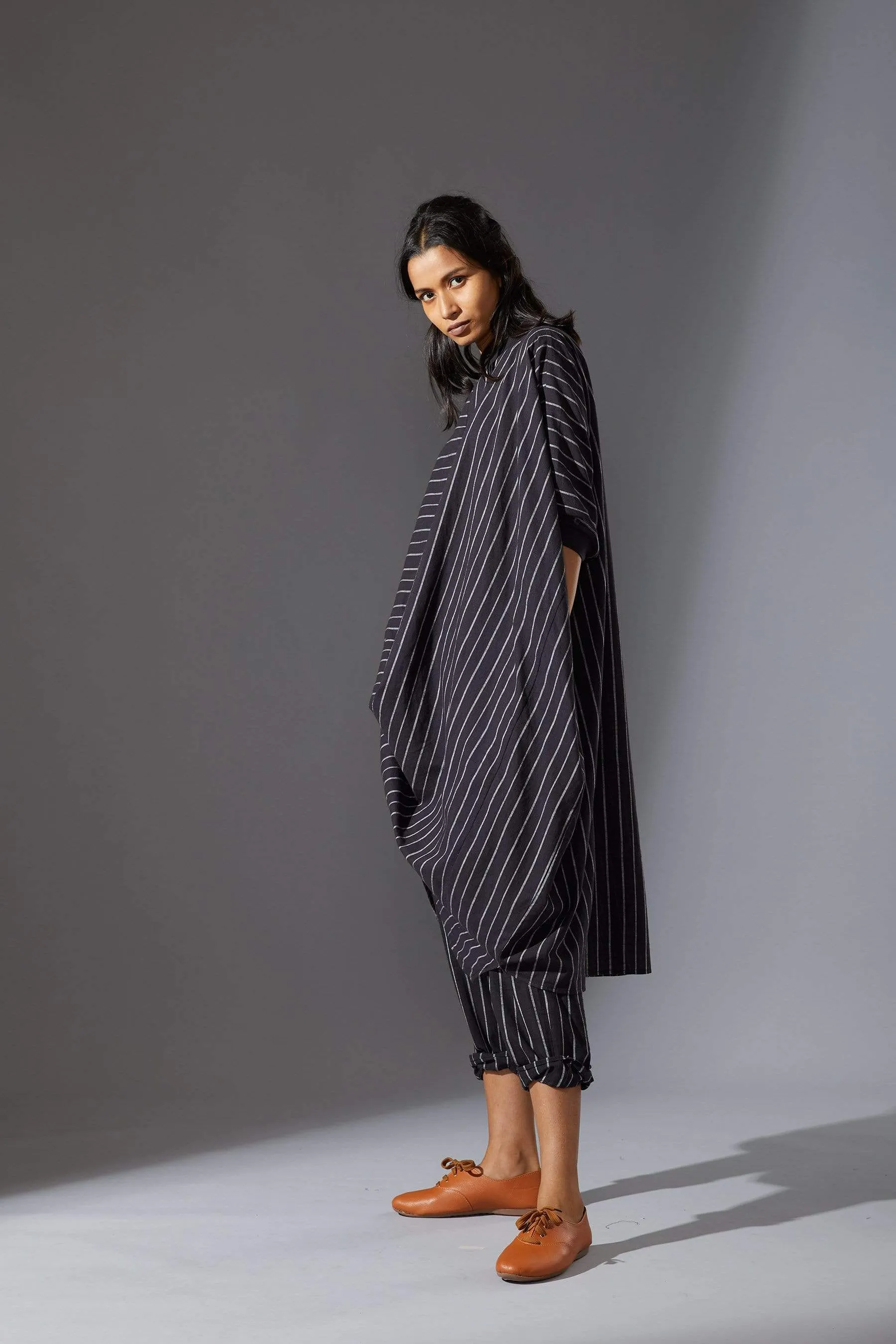 Mati Black Cowl Tunic With Ribbed Collar