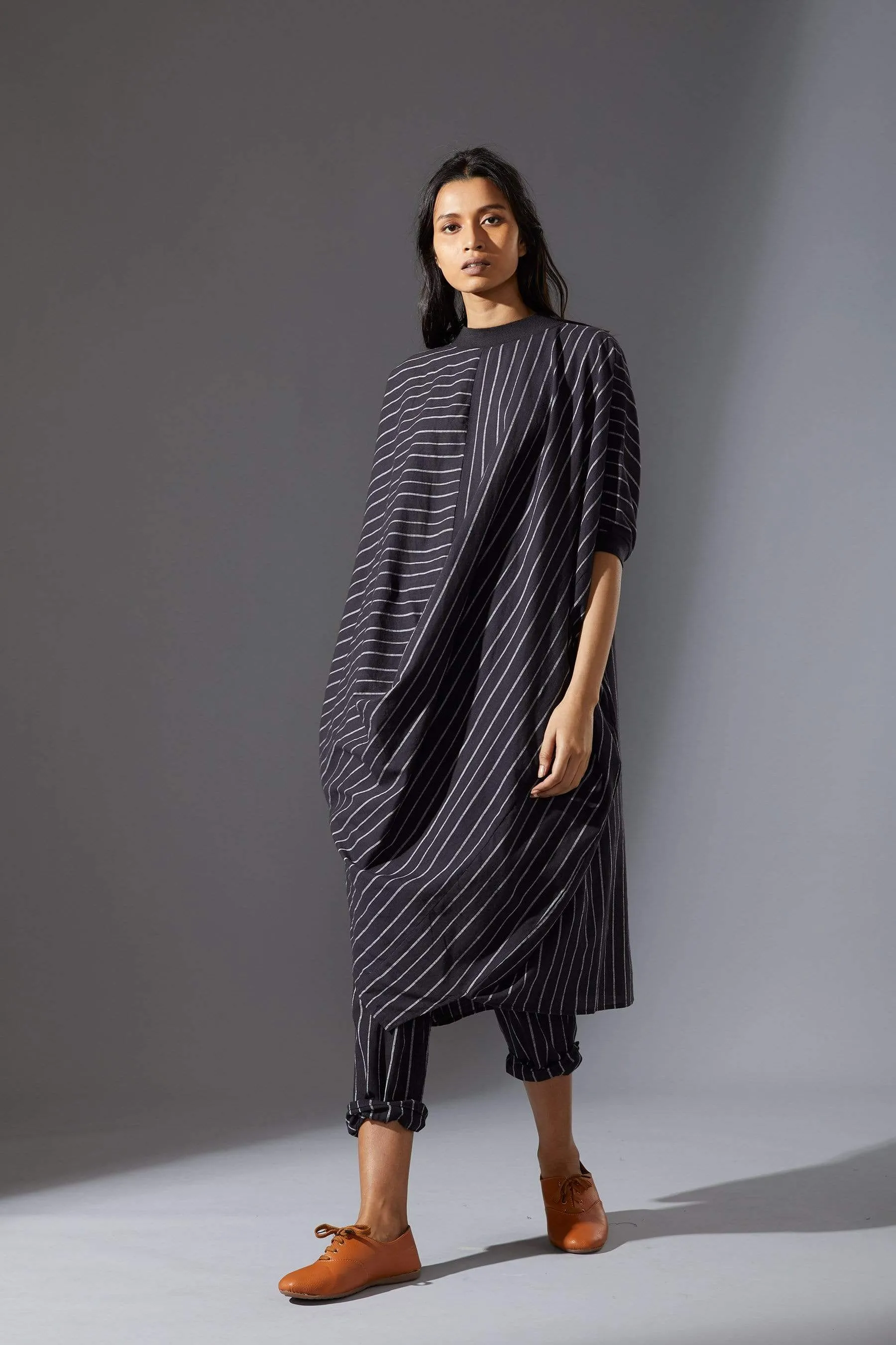 Mati Black Cowl Tunic With Ribbed Collar