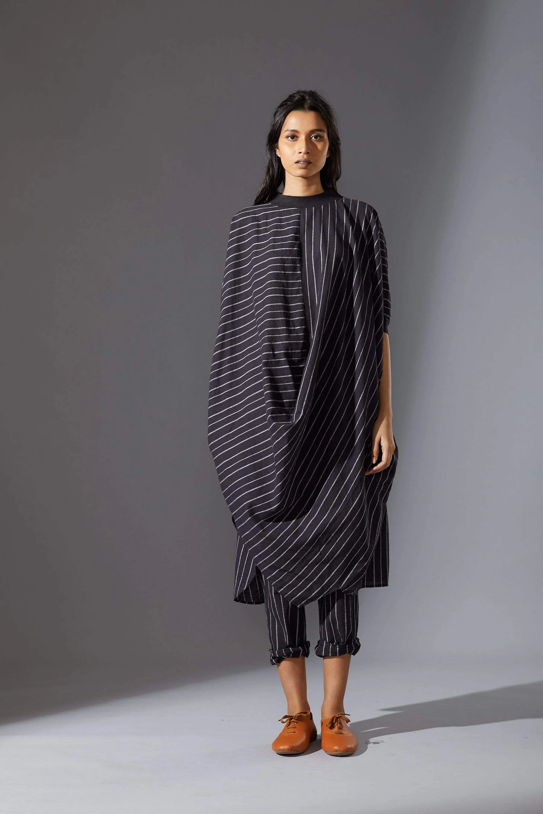 Mati Black Cowl Tunic With Ribbed Collar