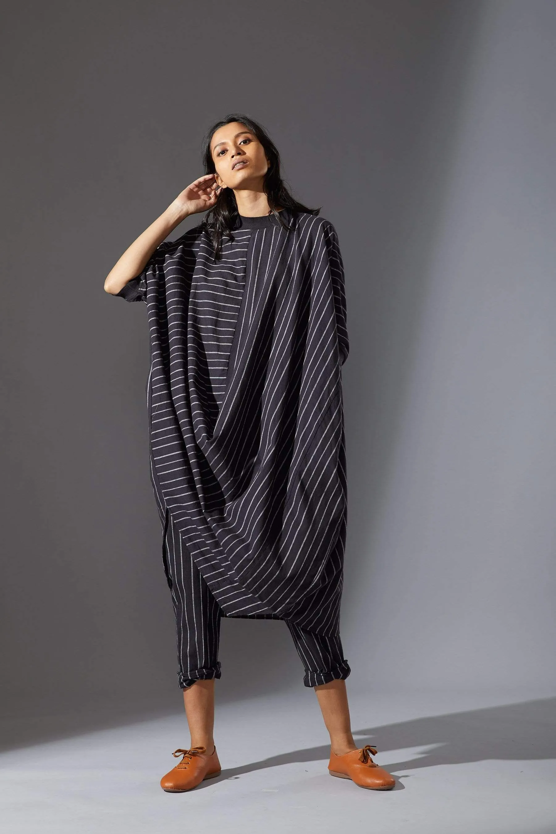 Mati Black Cowl Tunic With Ribbed Collar