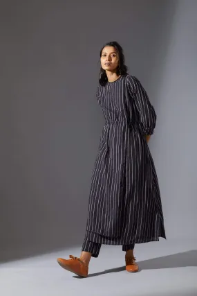 Mati Overlap Black Striped Tunic Set with Pants