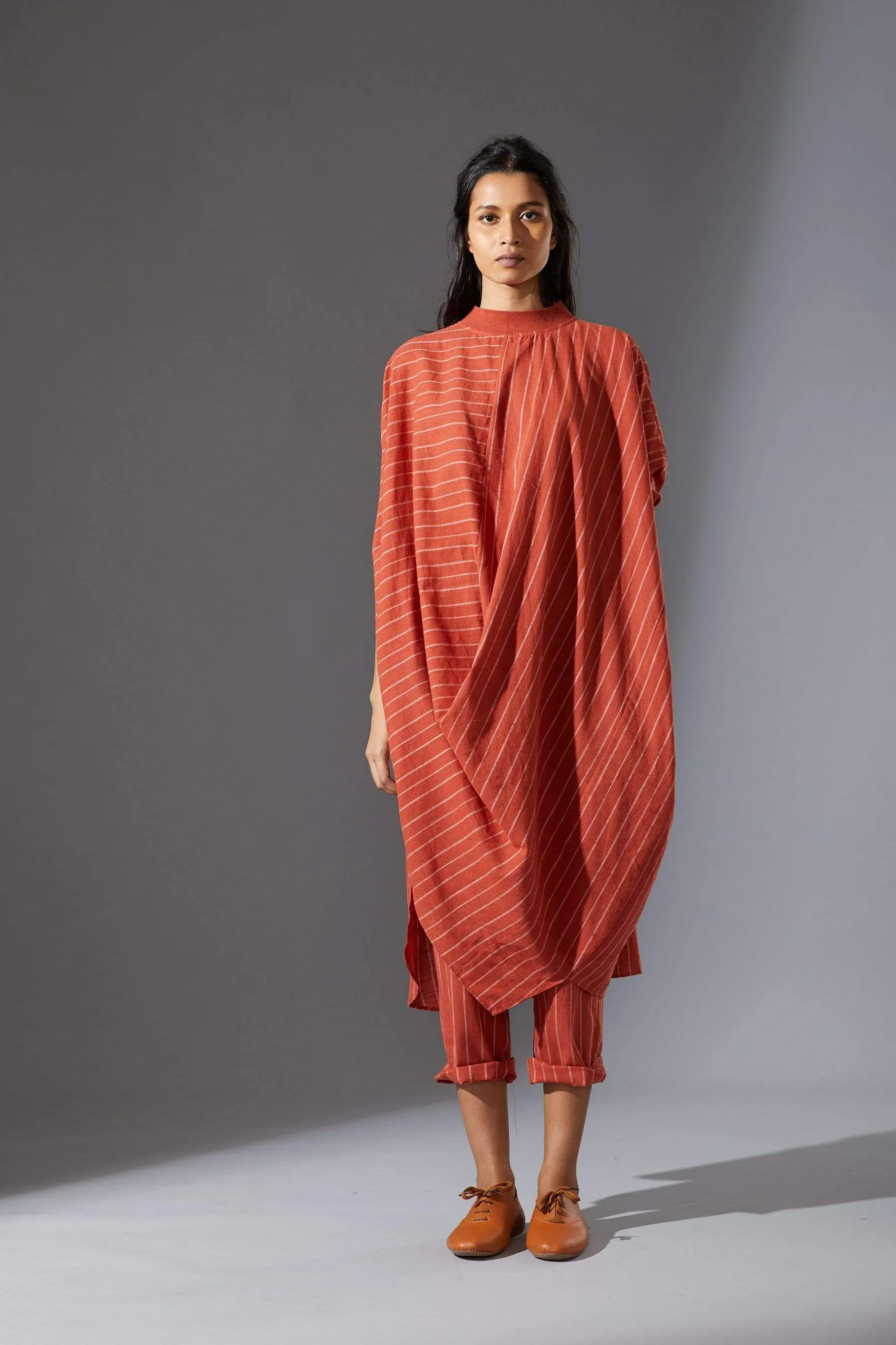 Mati Rust Cowl Tunic With Ribbed Collar