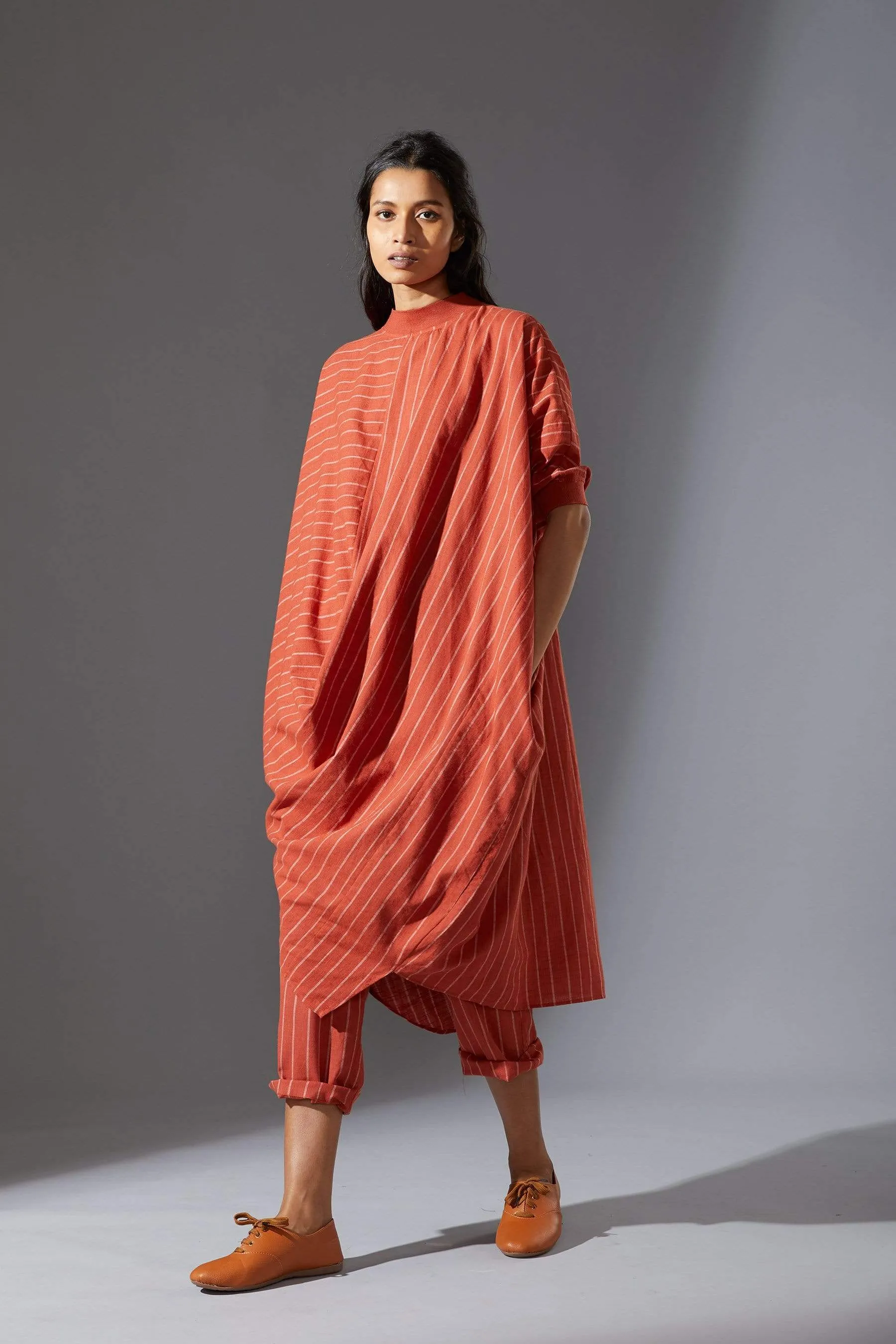 Mati Rust Cowl Tunic With Ribbed Collar