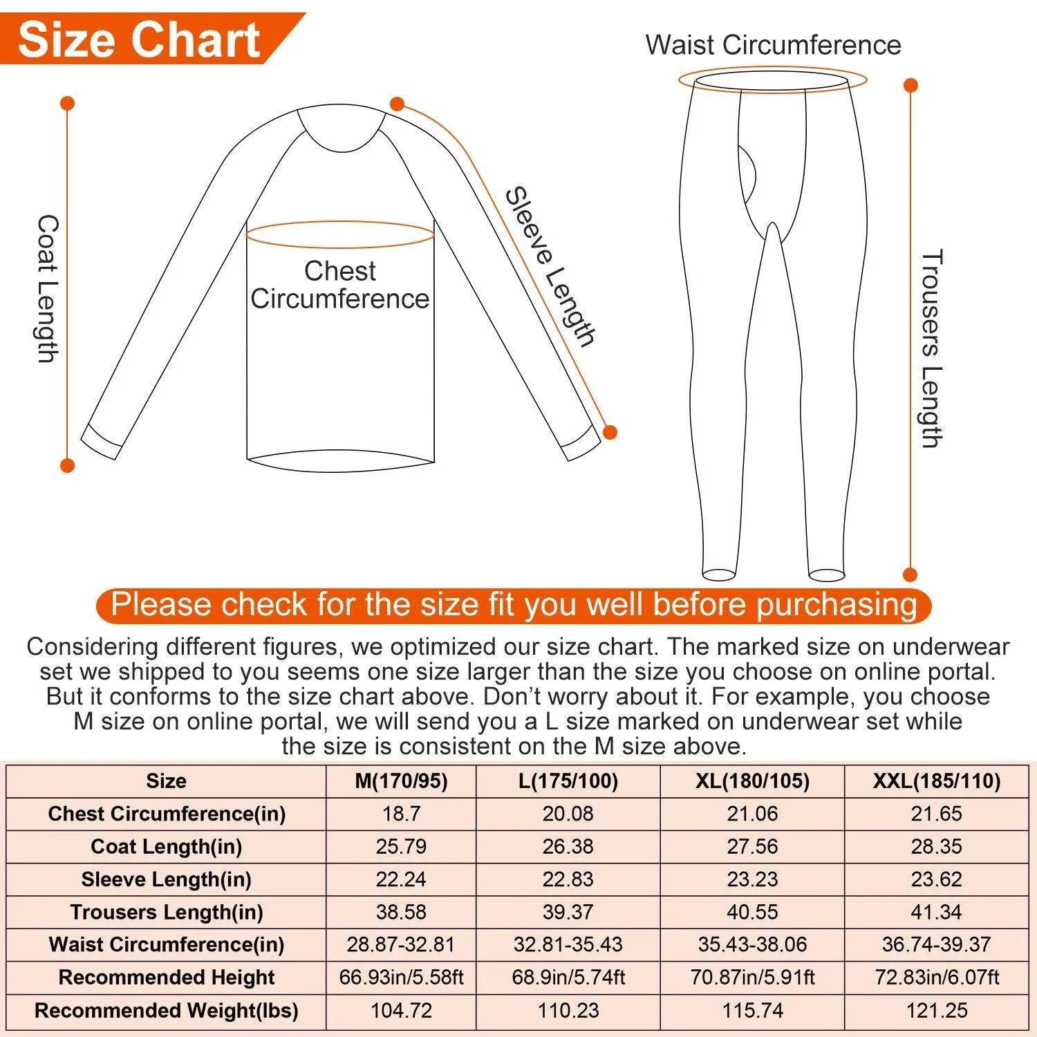 Men Thermal Underwear Set - Long Johns Pants and Long Sleeve