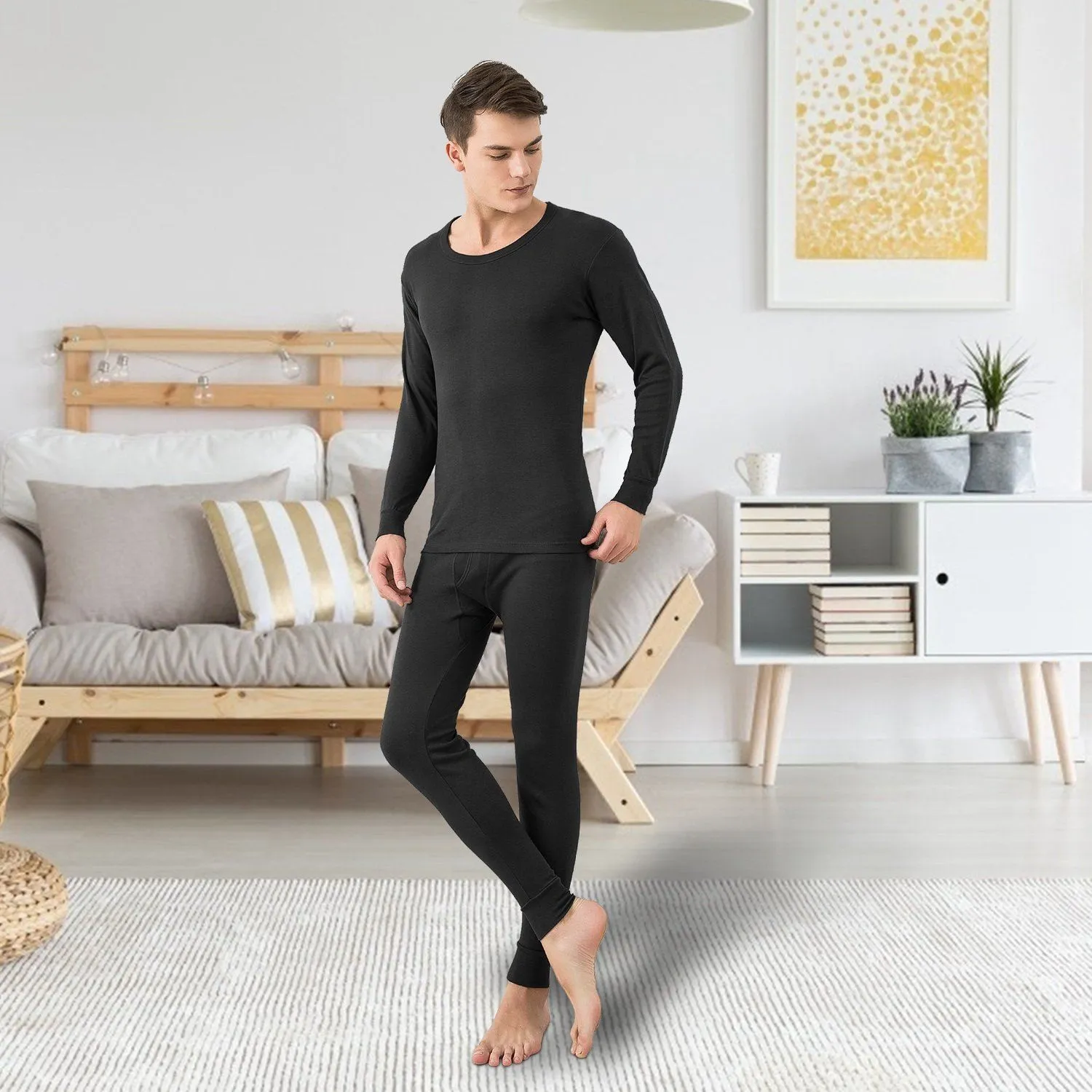 Men Thermal Underwear Set - Long Johns Pants and Long Sleeve