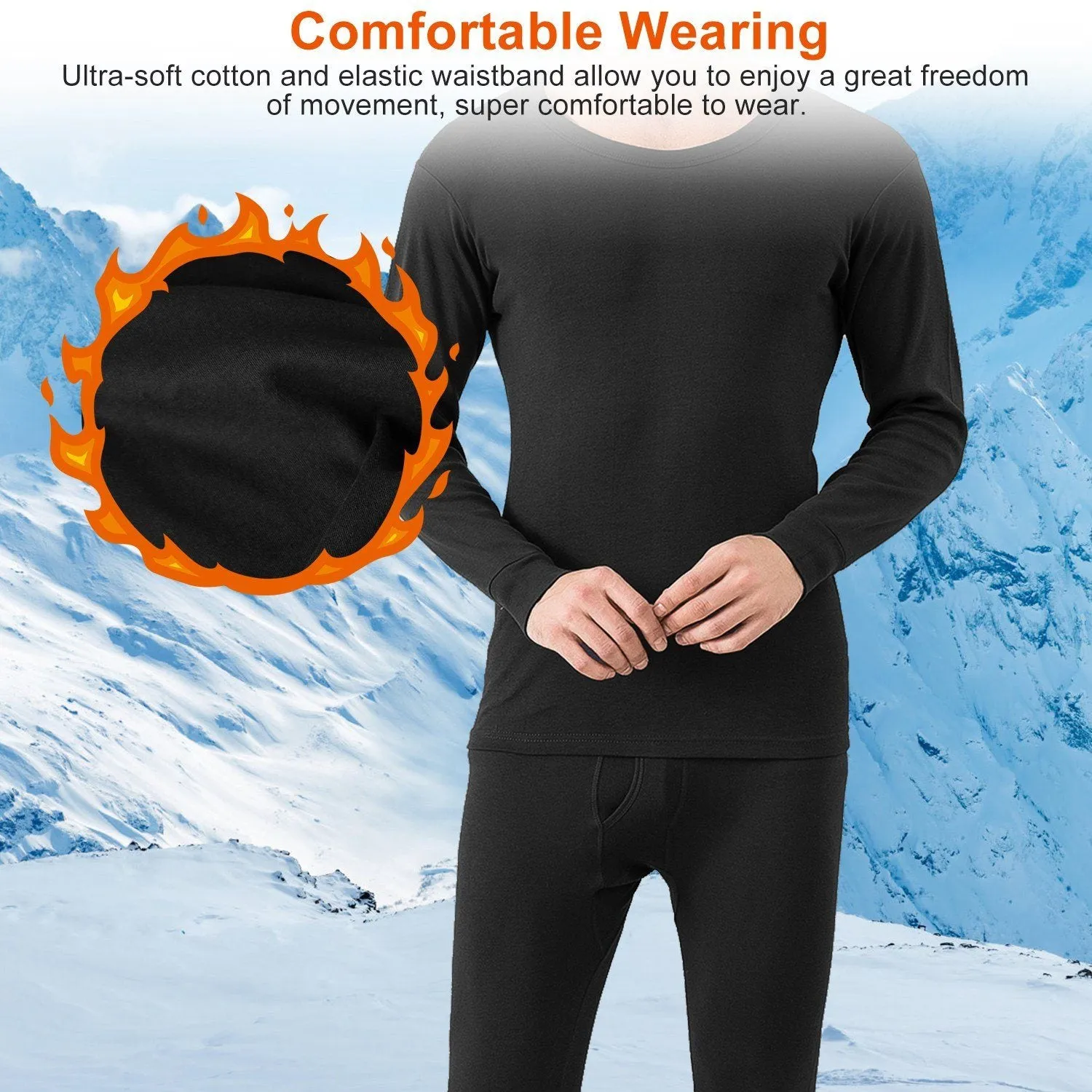 Men Thermal Underwear Set - Long Johns Pants and Long Sleeve