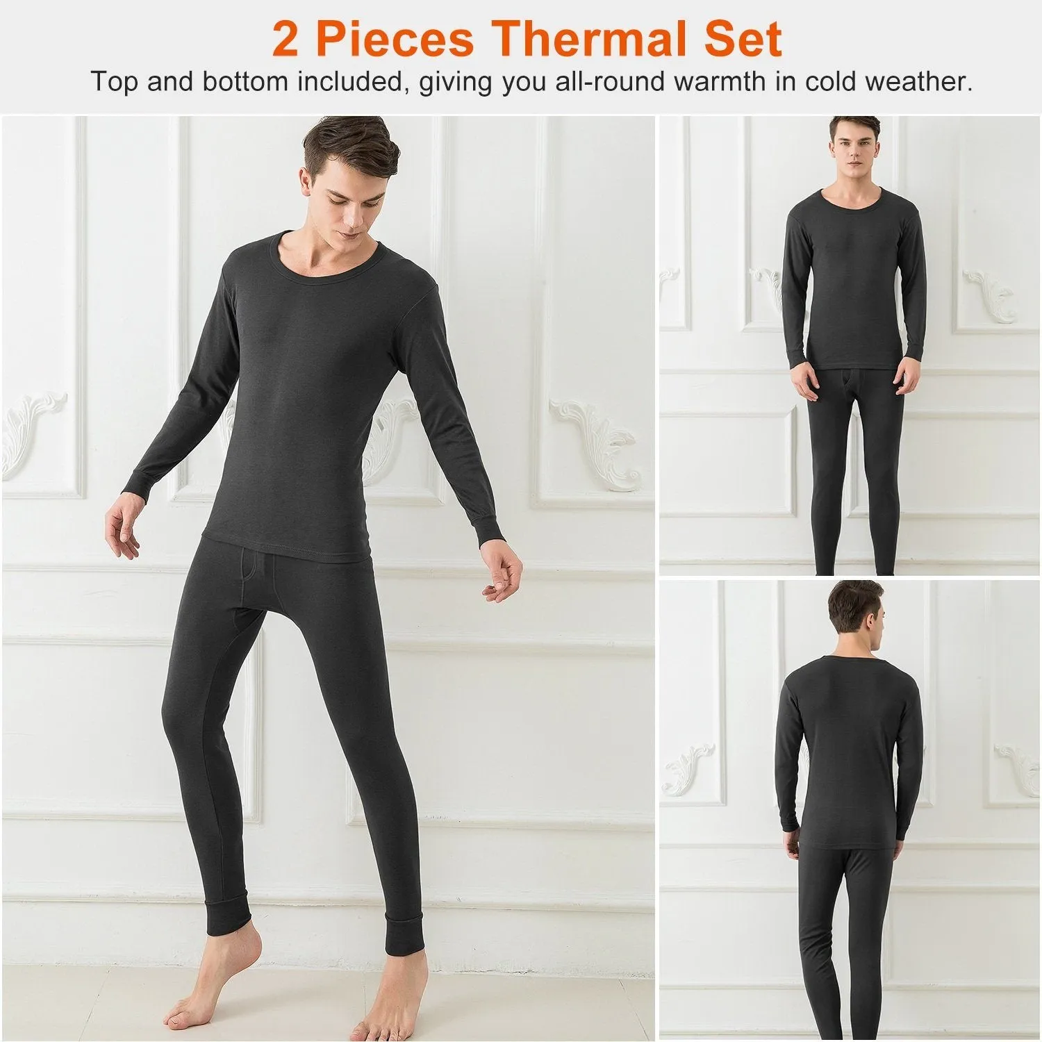 Men Thermal Underwear Set - Long Johns Pants and Long Sleeve