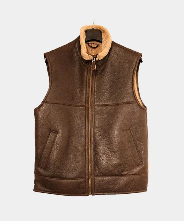 Men’s Aviator RAF B3 Fur Leather Bomber Flying Vest