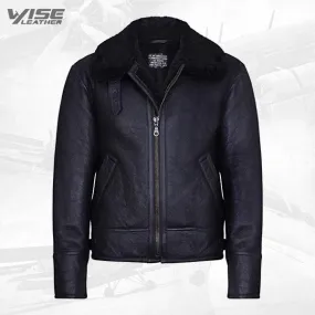 Men's B3 'Air Force' Black Shearling Sheepskin Aviator Pilot Jacket