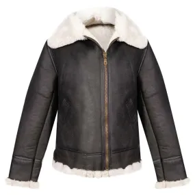 Mens Best Winter Brown B3 Aviator Flying Sheepskin Leather Jacket