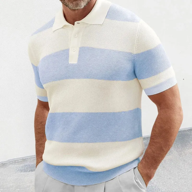 Men's Breathable Knitted Striped Polo Shirt