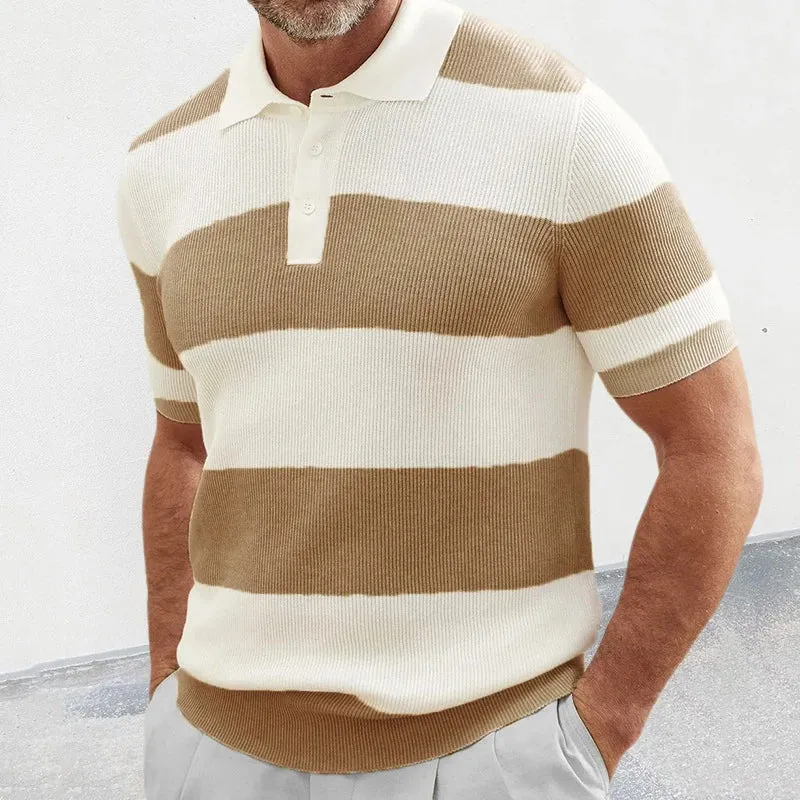 Men's Breathable Knitted Striped Polo Shirt