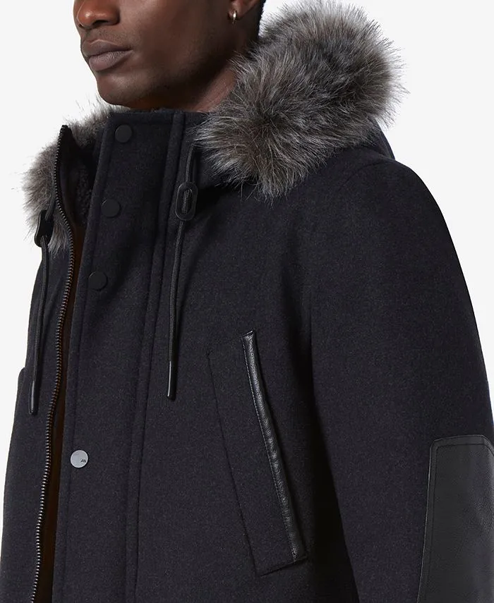 Men's Dawson Faux Leather Hooded Parka & Marc New York faux fur trim ,  grey