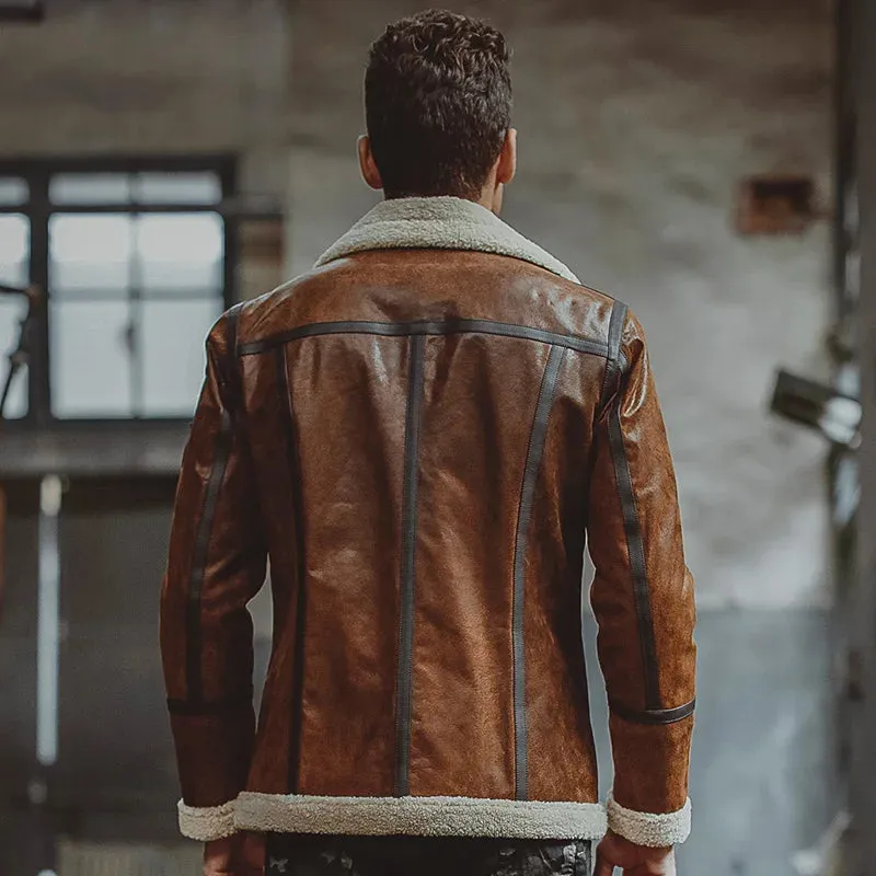 Men's Leather Jacket with Faux Fur Shearling